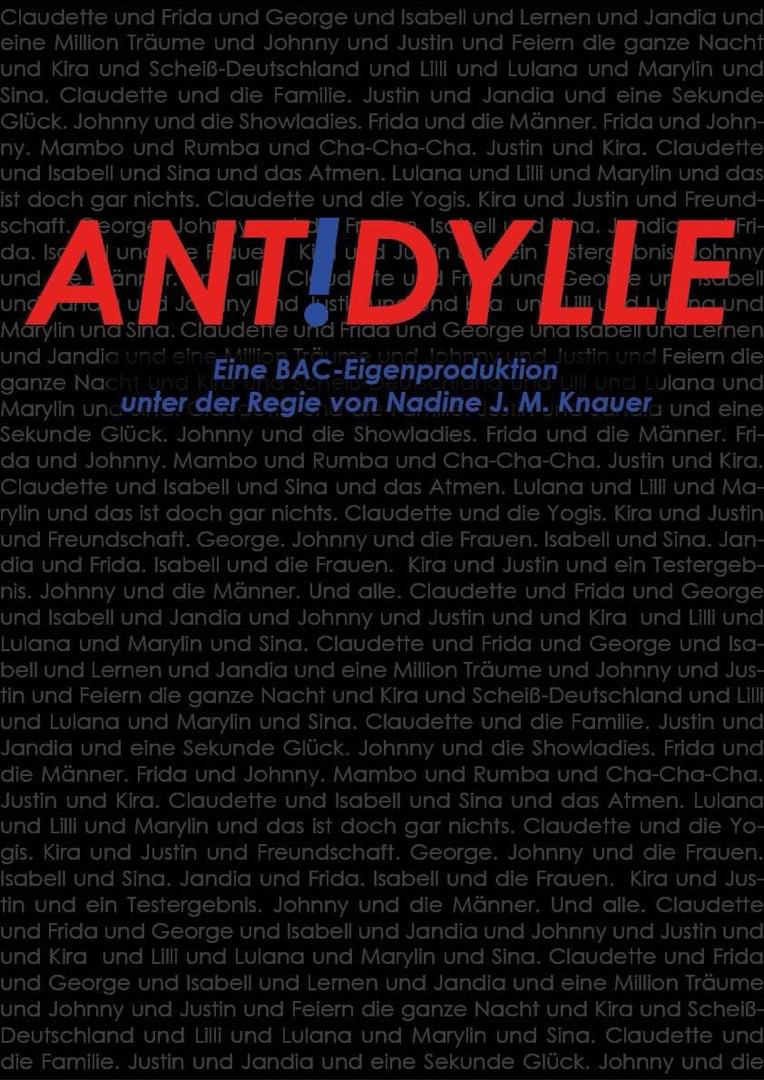 Das damalige Werbeplakat ANTIDYLLE, eine BAC-Eigenproduktion unter der Regie von Nadine J. M. Knauer.